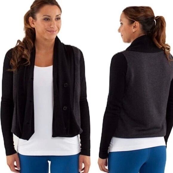 Lululemon Intuition Sweater Wrap Cardigan Size 6 Black Cashmere Bamboo Blend - Picture 3 of 14